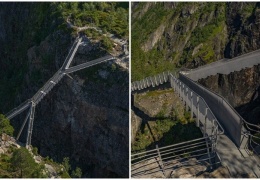 В Норвегии открыли мост через ущелье с потрясающими видами на водопад