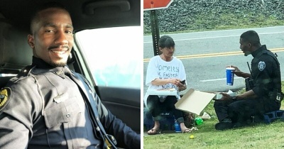  Полицейский разделил свой обед с бездомной женщиной 