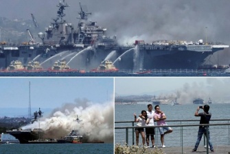  Взрыв и пожар на десантном корабле USS Bonhomme Richard в США