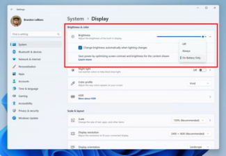 Windows 11 сможет автоматически менять яркость экрана у ноутбуков и настольных ПК 