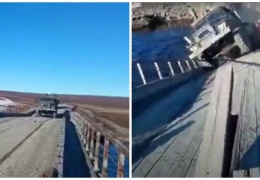 Обрушение моста под грузовиком на Ямале попало на видео 