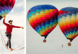  Экстремал установил мировой рекорд, пройдя между воздушными шарами на высоте 1800 метров 